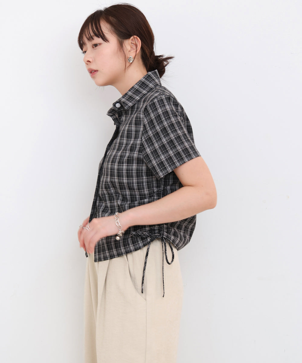 サイドリボンアソートチェックブラウス