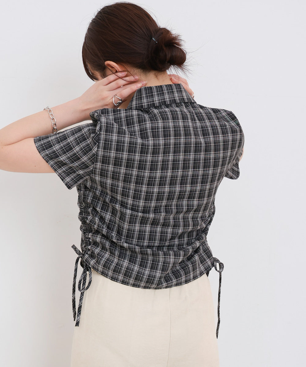 サイドリボンアソートチェックブラウス