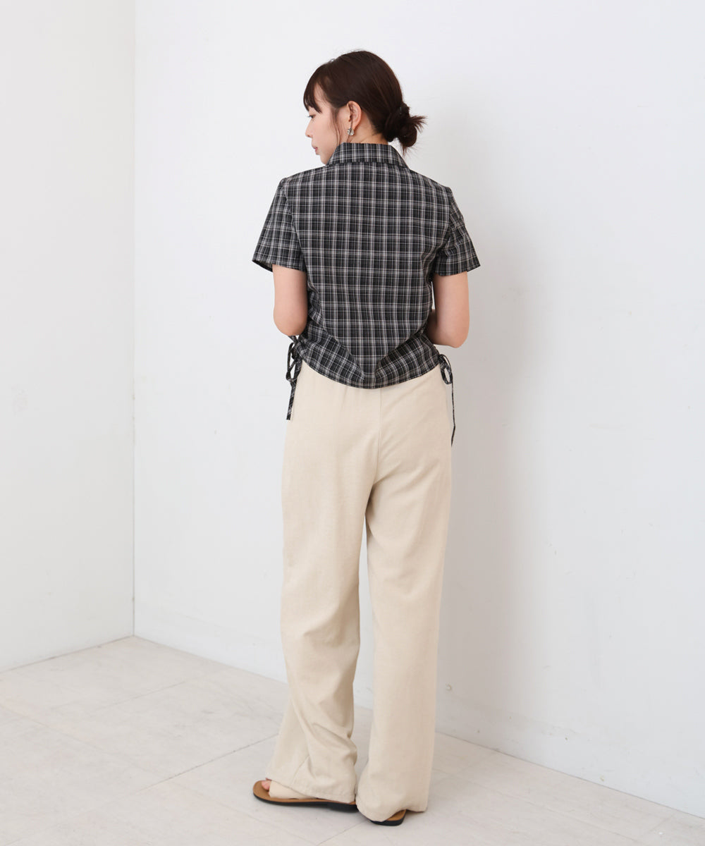 サイドリボンアソートチェックブラウス