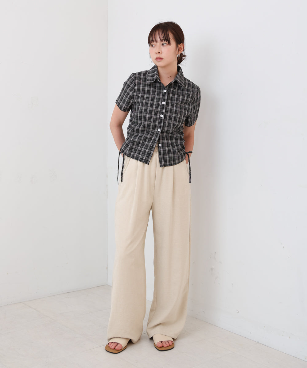 サイドリボンアソートチェックブラウス