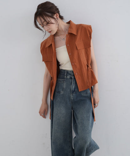 肩パット入りベストトップス