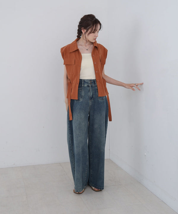 肩パット入りベストトップス