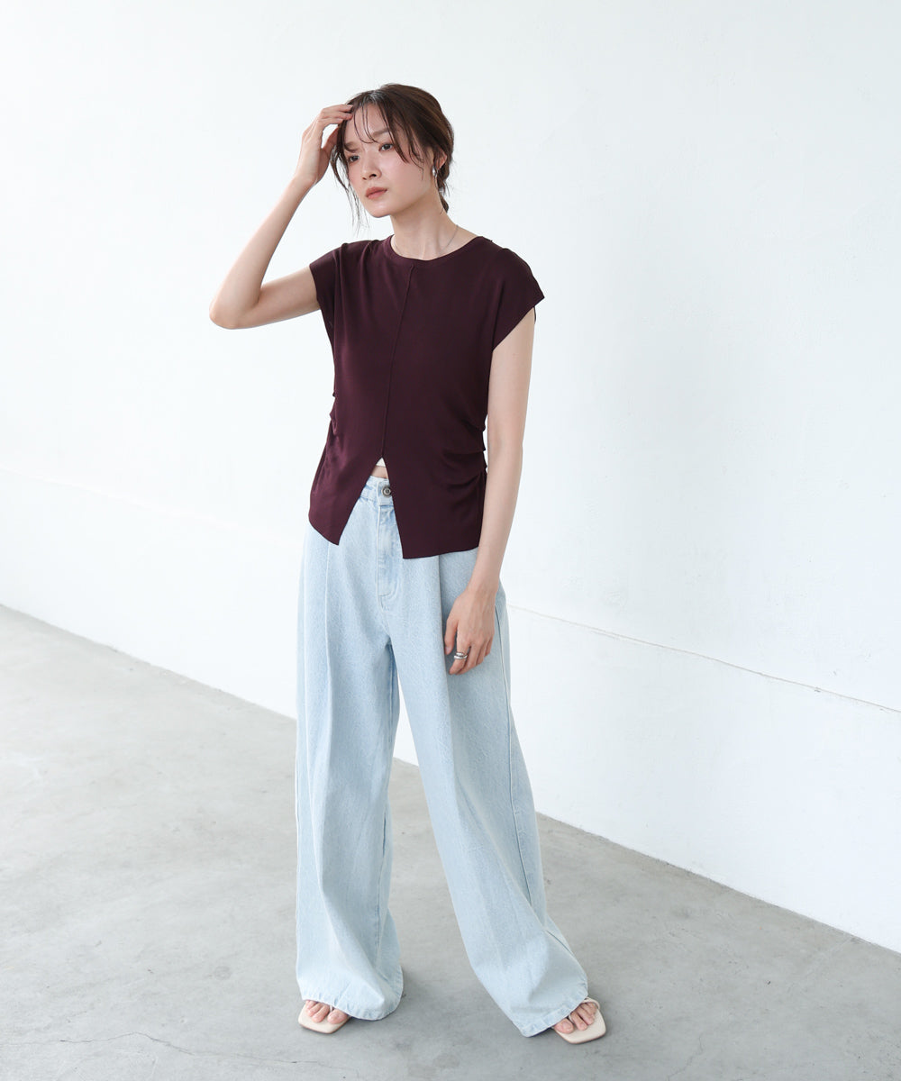 フロントスリット　サマーニットTシャツ