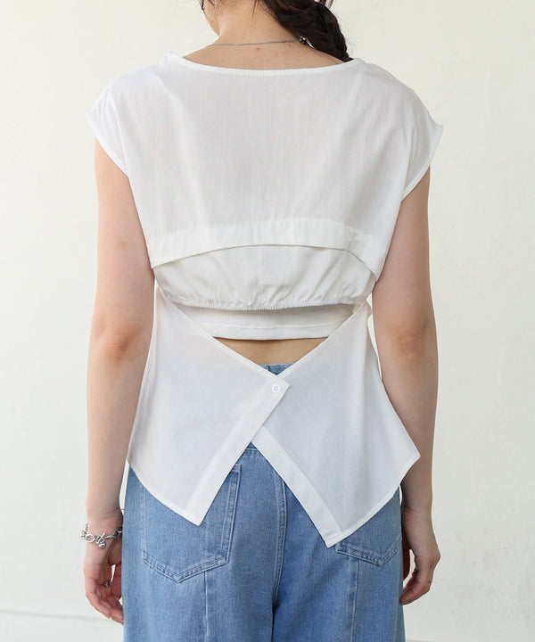 バックデザインノースリーブブラウス