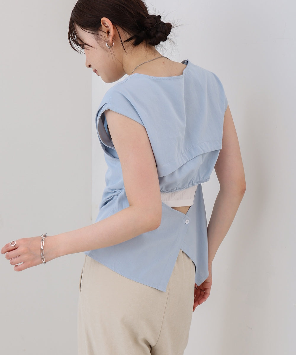 バックデザインノースリーブブラウス