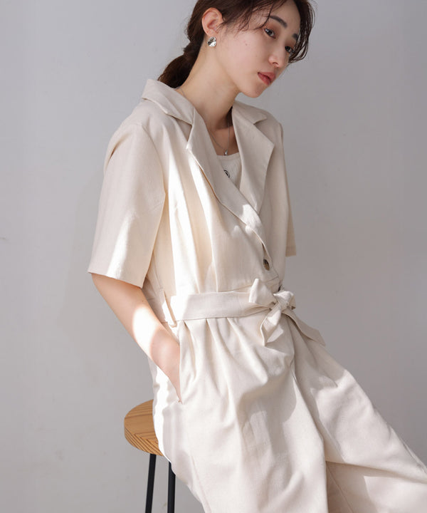 テーラードウエストリボンオールインワン