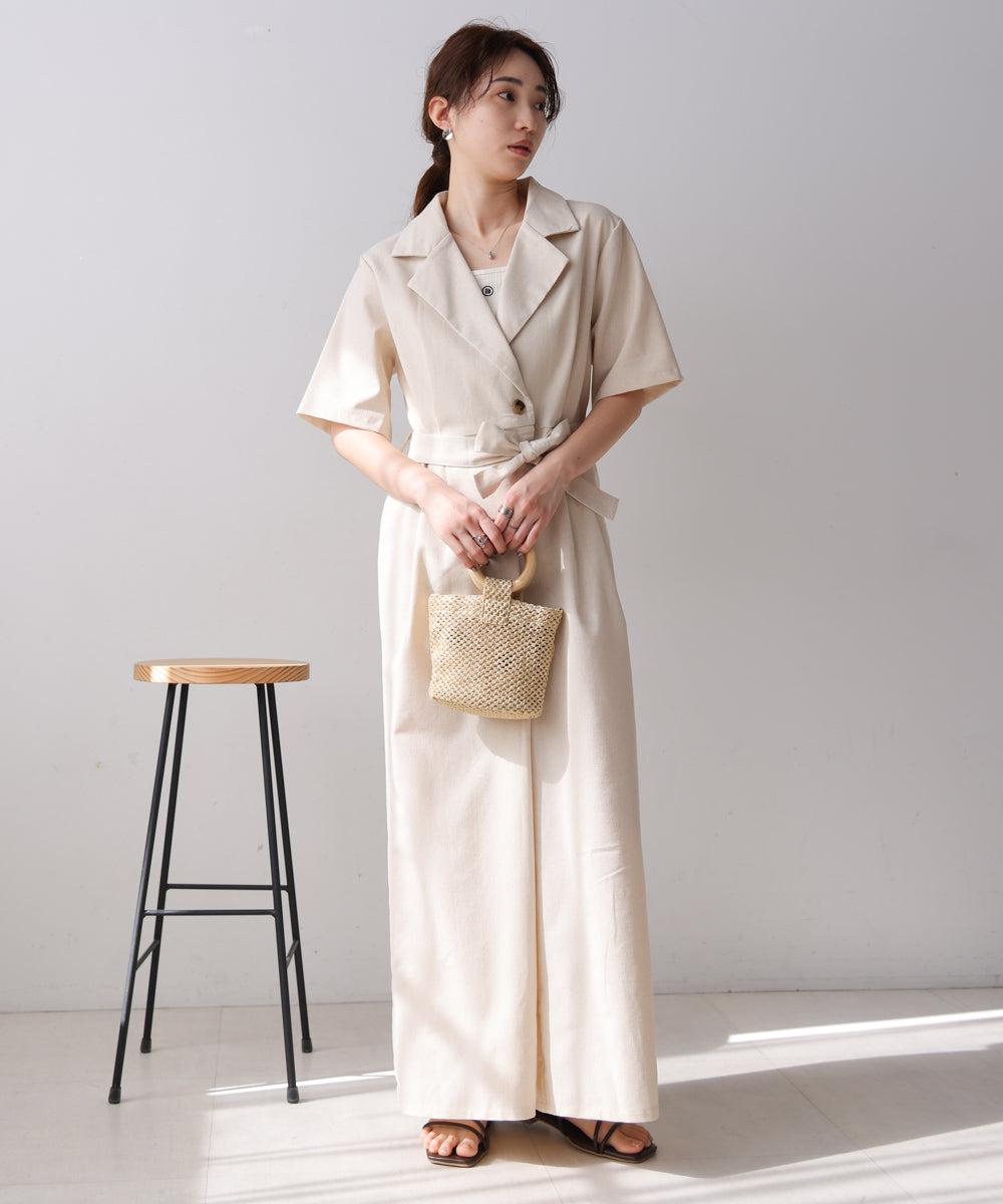 テーラードウエストリボンオールインワン