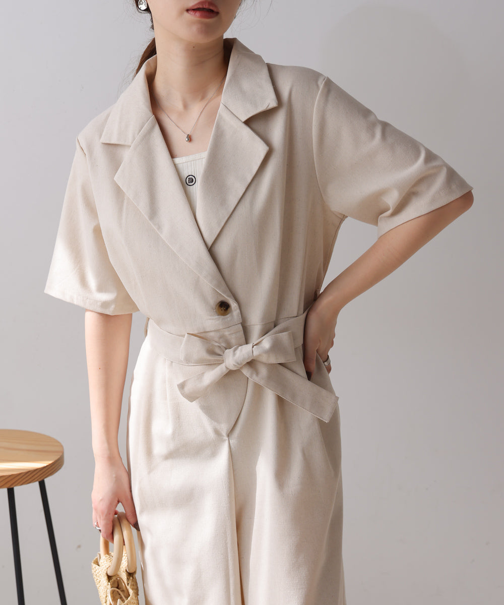 テーラードウエストリボンオールインワン