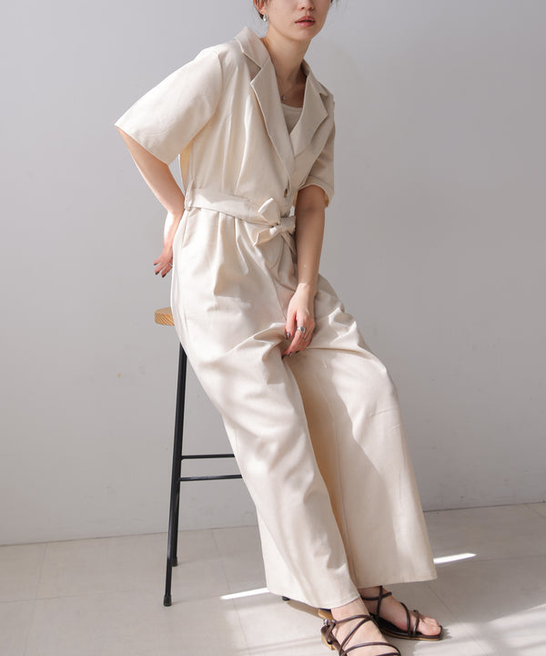 テーラードウエストリボンオールインワン