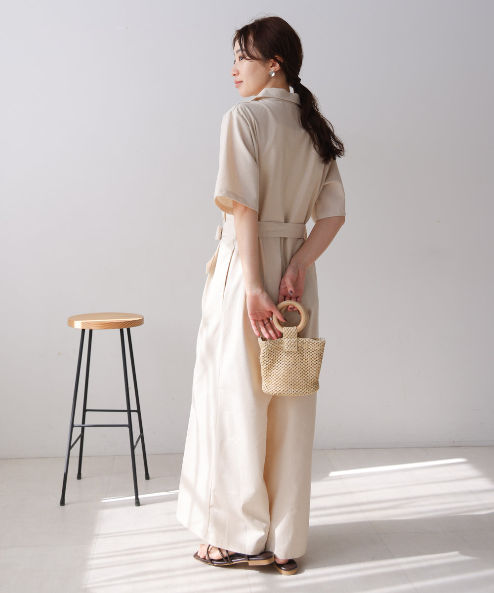 テーラードウエストリボンオールインワン