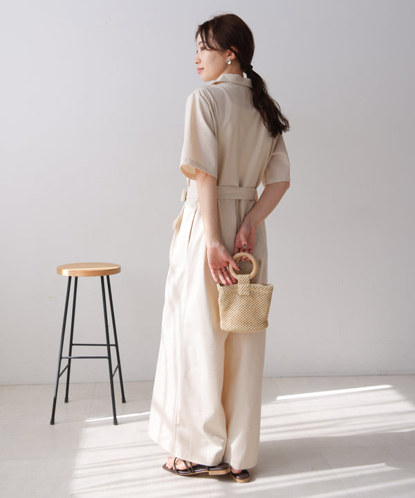 テーラードウエストリボンオールインワン