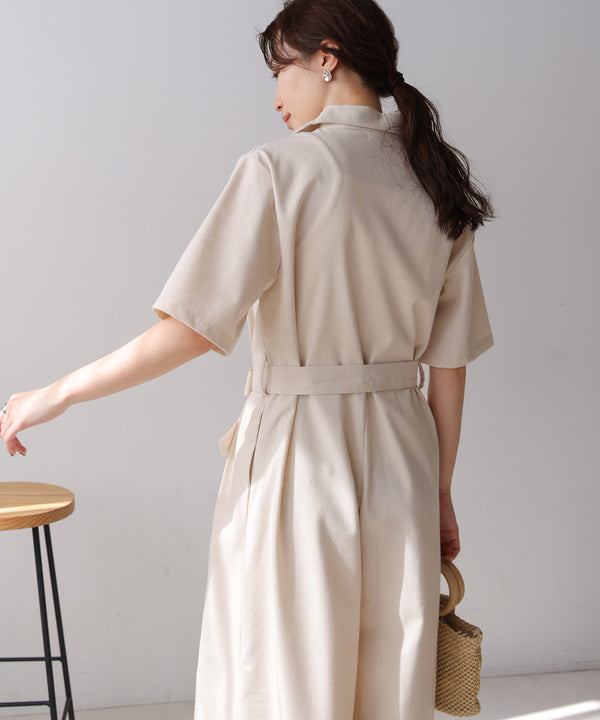 テーラードウエストリボンオールインワン