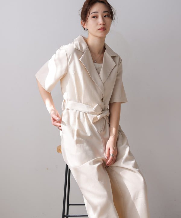 テーラードウエストリボンオールインワン