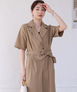 テーラードウエストリボンオールインワン