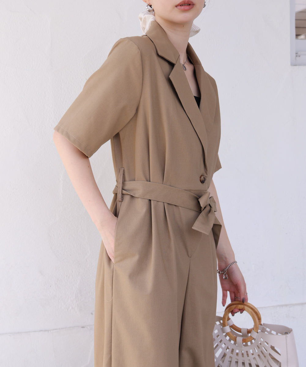 テーラードウエストリボンオールインワン