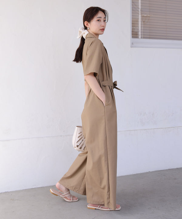 テーラードウエストリボンオールインワン