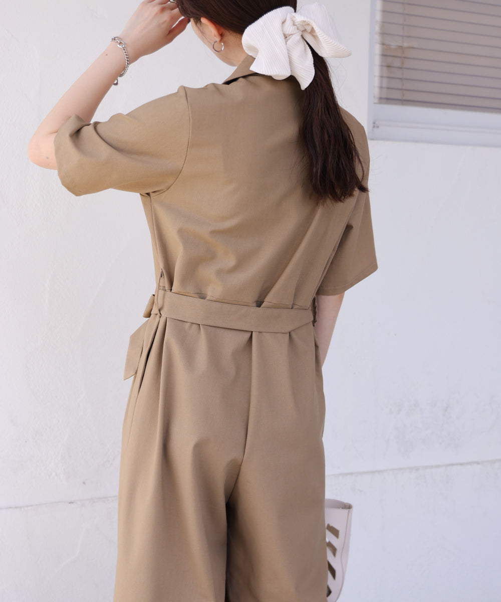 テーラードウエストリボンオールインワン