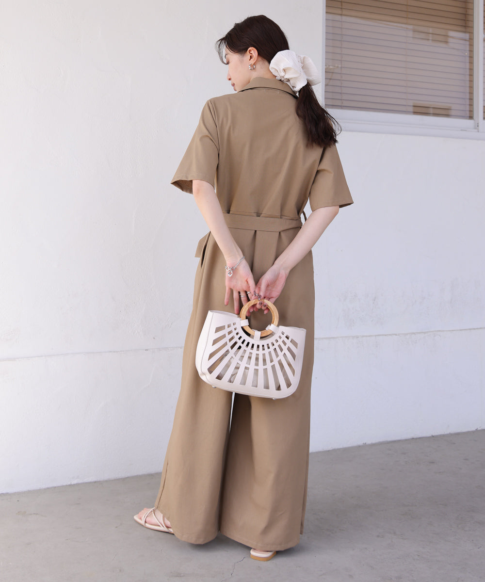 テーラードウエストリボンオールインワン