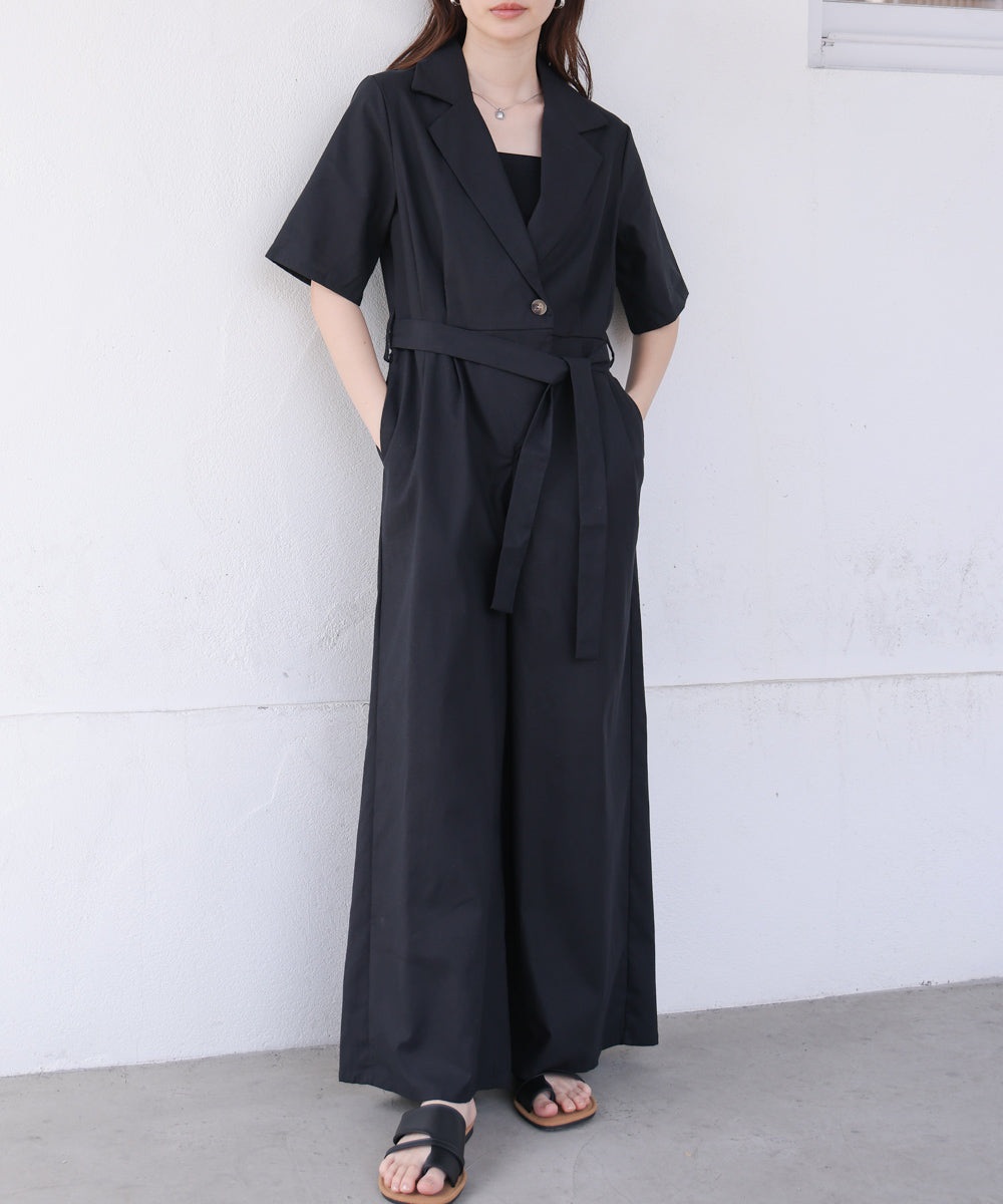 テーラードウエストリボンオールインワン