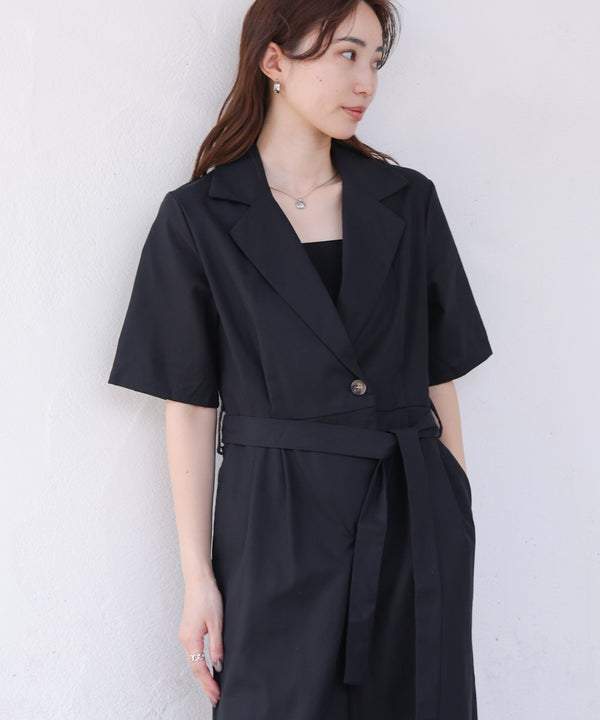 テーラードウエストリボンオールインワン