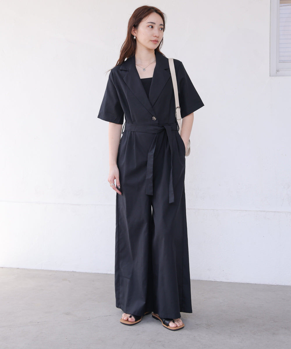 テーラードウエストリボンオールインワン