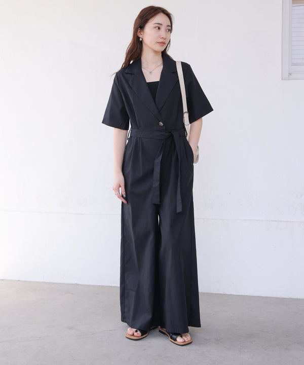 テーラードウエストリボンオールインワン