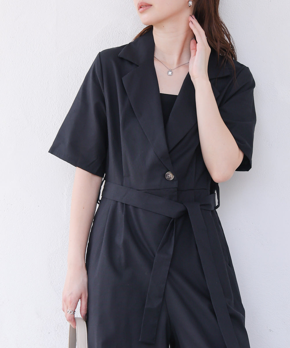 テーラードウエストリボンオールインワン