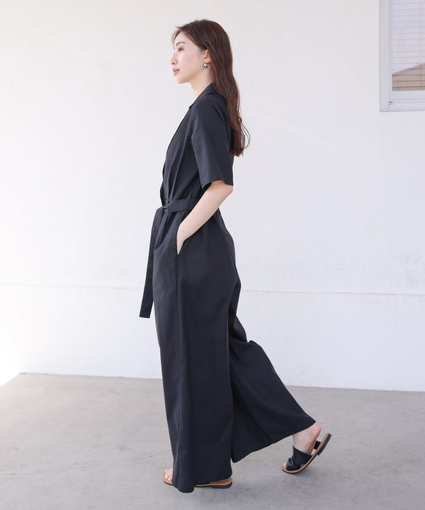 テーラードウエストリボンオールインワン