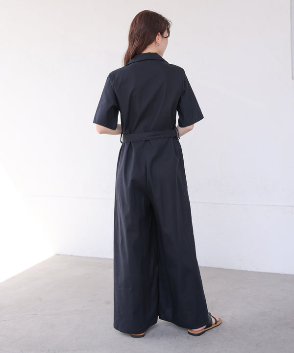 テーラードウエストリボンオールインワン