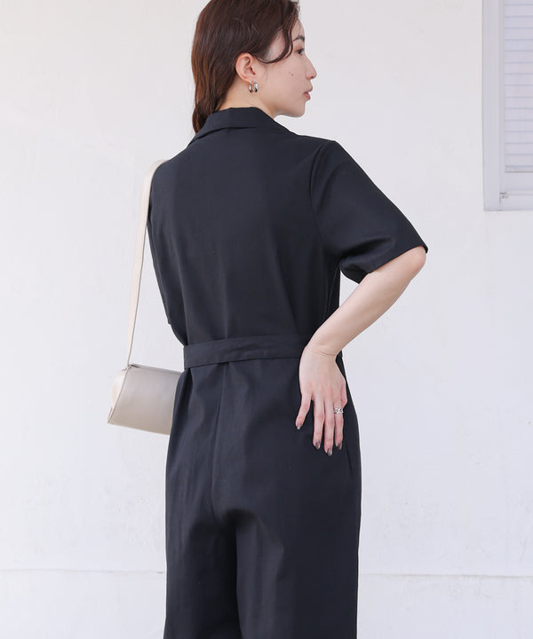 テーラードウエストリボンオールインワン