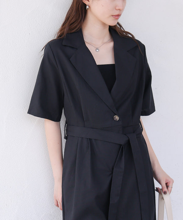 テーラードウエストリボンオールインワン