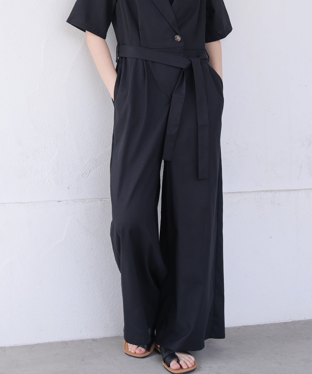 テーラードウエストリボンオールインワン