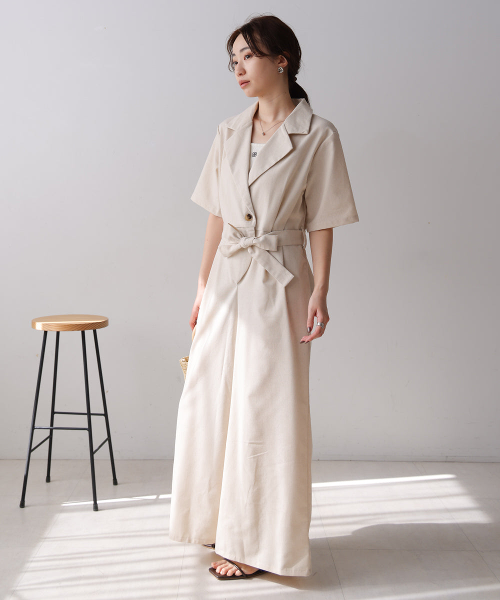 テーラードウエストリボンオールインワン