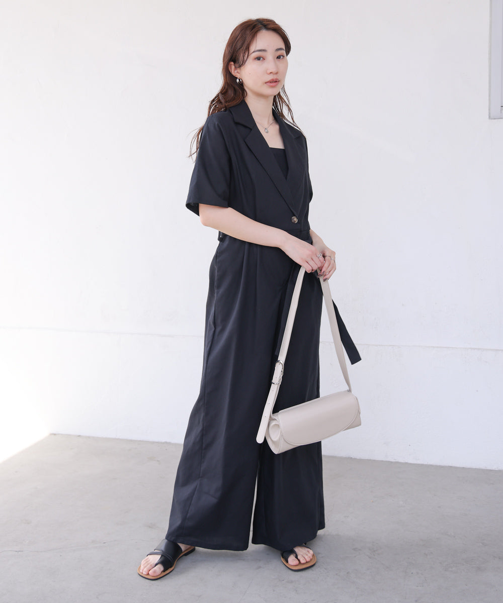 テーラードウエストリボンオールインワン