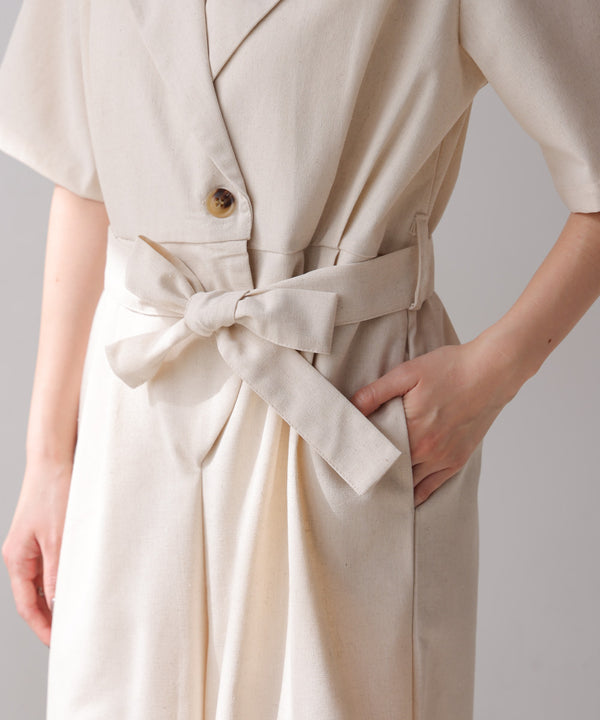 テーラードウエストリボンオールインワン