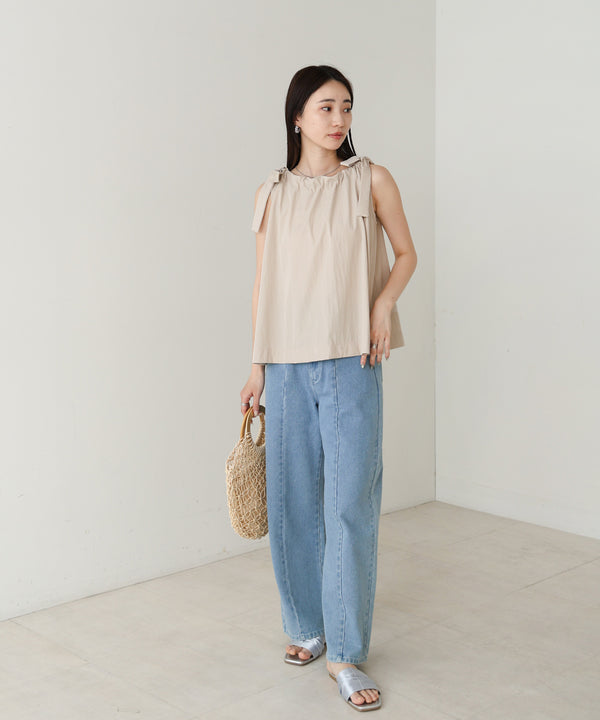 ショルダーリボンデザインブラウス