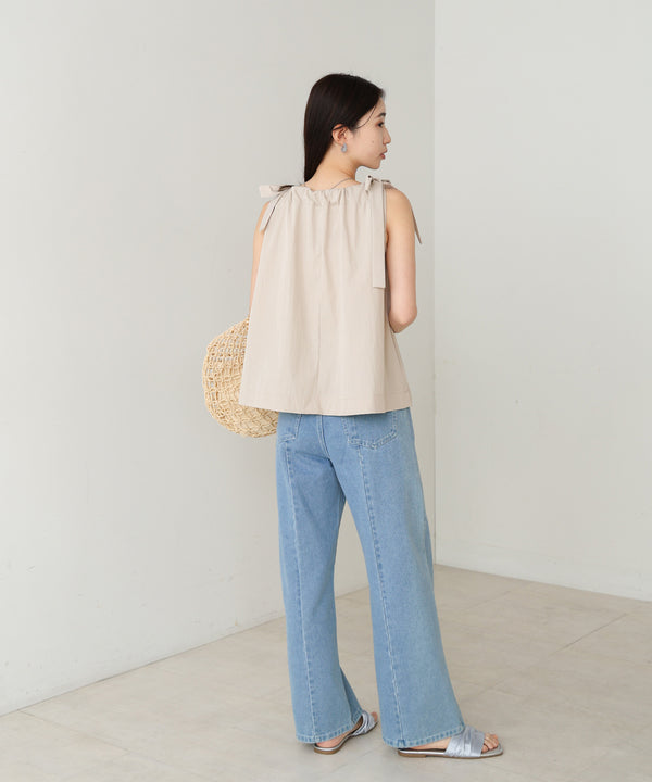 ショルダーリボンデザインブラウス