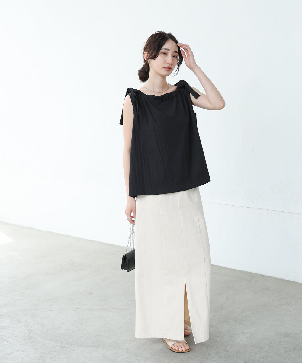 ショルダーリボンデザインブラウス