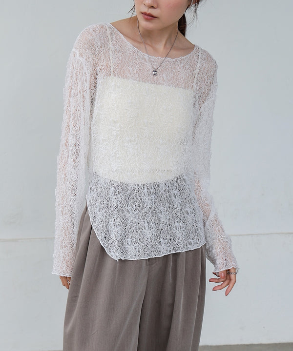 アシメヘムデザインスリットレーストップス