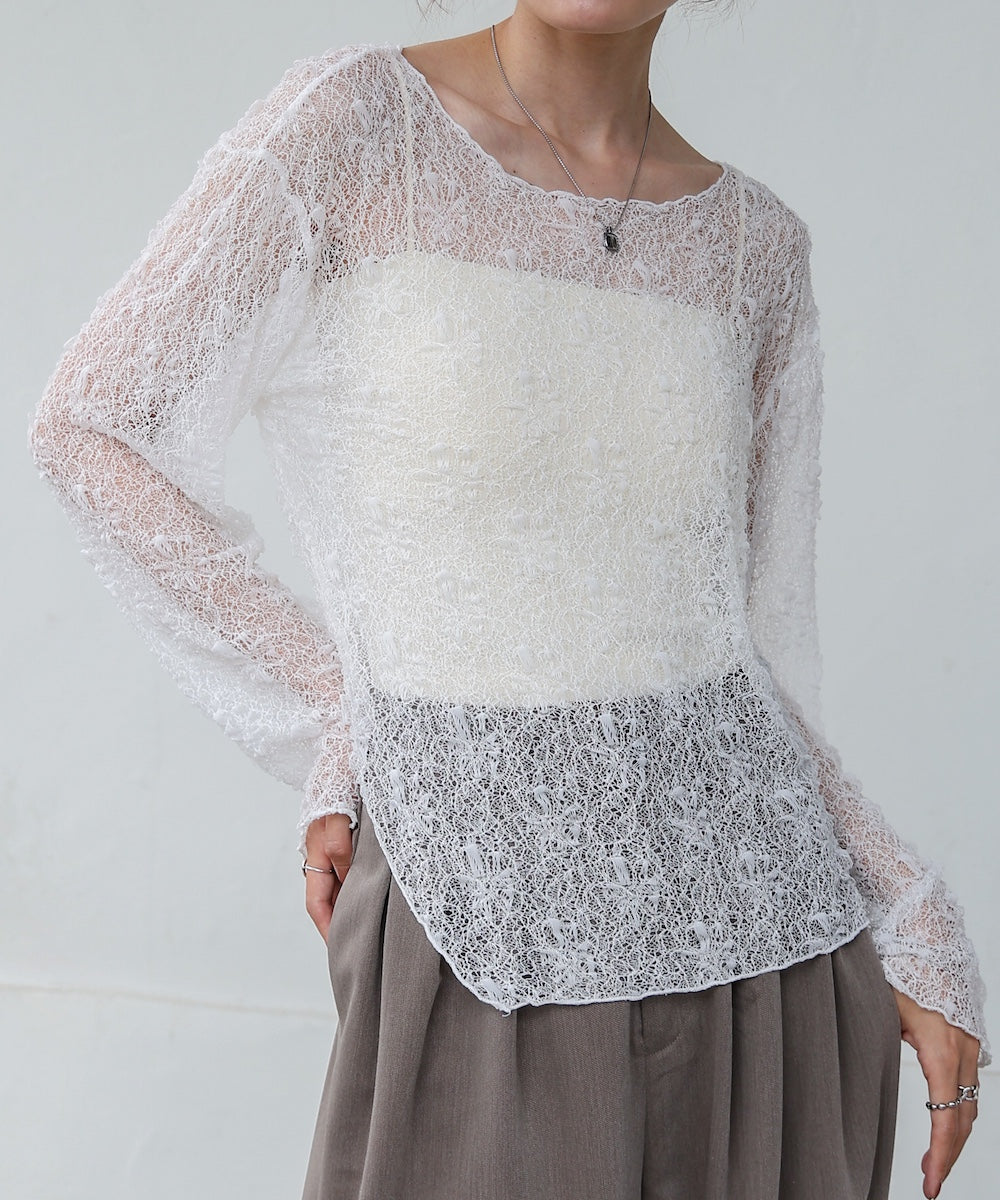 アシメヘムデザインスリットレーストップス