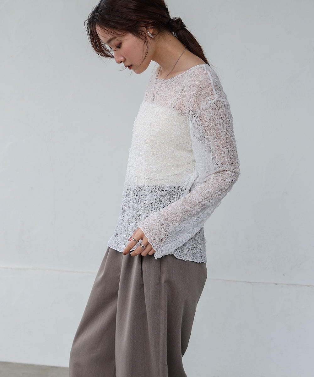 アシメヘムデザインスリットレーストップス