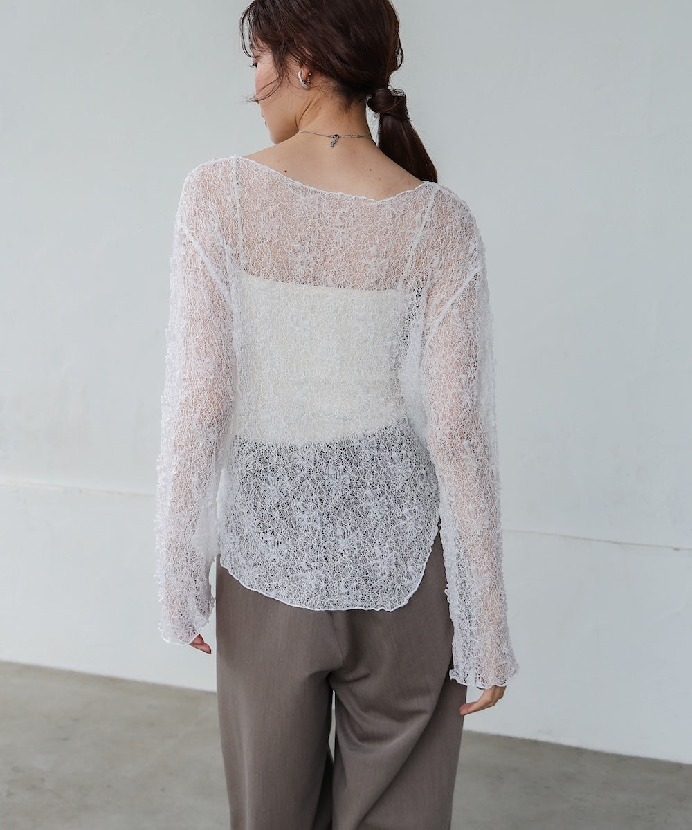 アシメヘムデザインスリットレーストップス