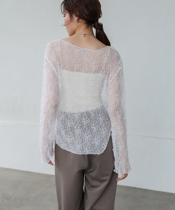 アシメヘムデザインスリットレーストップス