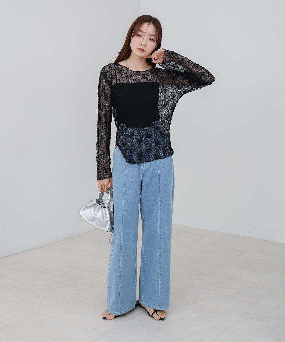 アシメヘムデザインスリットレーストップス