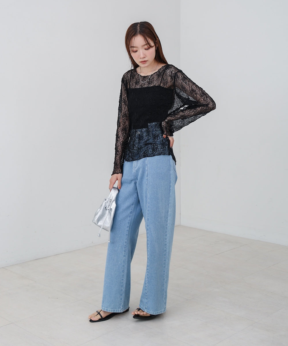 アシメヘムデザインスリットレーストップス