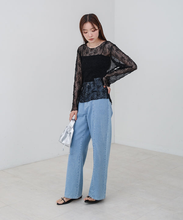 アシメヘムデザインスリットレーストップス