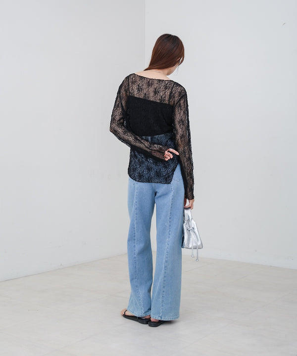 アシメヘムデザインスリットレーストップス