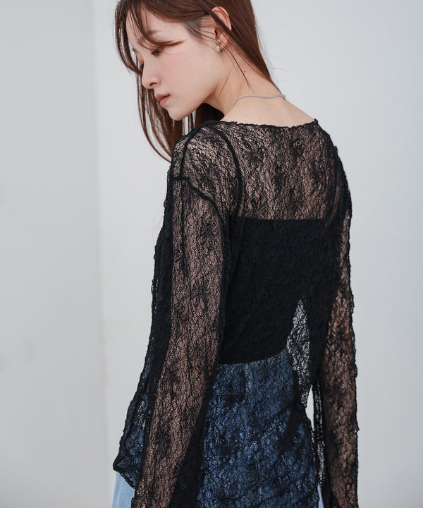 アシメヘムデザインスリットレーストップス