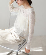 刺繍透かし編みトップス