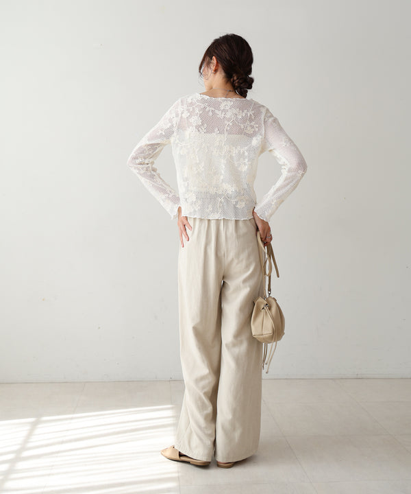 刺繍透かし編みトップス